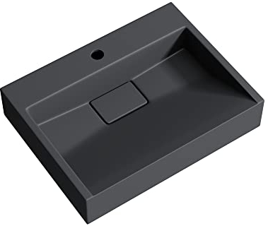 Mai & Mai Waschbecken Matt Anthrazit Aufsatzwaschbecken Hängewaschbecken Hängewaschtisch inkl. Ablaufgarnitur Mineralguss Rechteckig Waschplatz 1 Armaturenloch Breite: 50cm