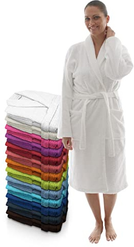 LEBENGOOD Peignoir unisexe pour femme et homme 100% coton éponge américain 400 g avec ceinture, poches, douche, peignoir doux, serviette (Blanc S)