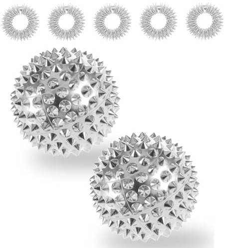Zocipro 2 Stück Skills Magnetic Acupressure Balls 32 mm mit 5 massageringe für finger, Massageball Magnetisch, Igelbälle Massagebälle,Igelball Metall Klein Set für Stress Relief oder Massage