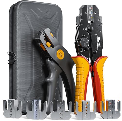 BAURIX® Crimpzange Set Kabelschuhe, Schrumpfschläuche, Aderendhülsen, Wechselbacken, Abisolierzange