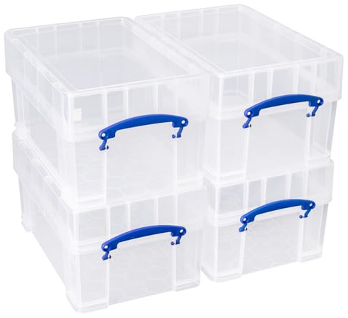 Really Useful Box Plastic Storage 9 Litre Clear with XL Lid (Pack of 4)