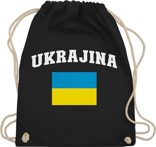 Turnbeutel Rucksack - Fußball EM WM - Taschen - Ukrajina Schriftzug mit Flagge | Ukraine | Ukrainisch - Unisize - Schwarz - fußball-em fanartikel europameisterschaft 2024 tasche fussball fu ball