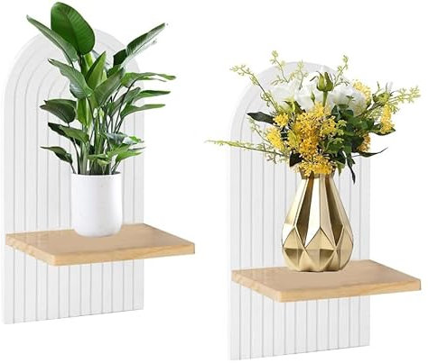 Gachiwar 2 Stücke Wandregal Holz Boho Wanddeko - Regenbogen Wand Deko, Klein Pflanzregal Wand Regale für Wohnzimmer, Kinderzimmer, Flur, Schlafzimmer (Weiß)