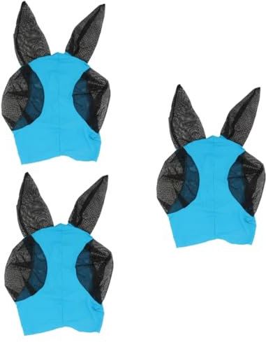 Parliky 3St Fliegenschutzmaske Pferdefliege Pferdekopf Mesh Kopfschutzmaske Pferdegesichtsmaske Pferdemaske Ohrmaske Reitmaske Fliegenprävention Mückenschutzmaske Pferdekopf Netz Blue