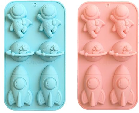 Vastsea 2 Pezzi Stampi in Silicone per Astronauta, Torta Spazio Fondant Silicone Mold, Stampi in Silicone a Tema Spaziale, per Decorazione Torte Fai da Te, Astronauta, Universo, Luna