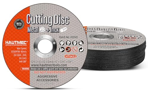 HAUTMEC Cut Off Wheels 125 X 1.0 X 22.23mm, 20 Pack Metal Cutting Discs for Angle Grinder, Premium Aluminium Oxide Abrasive for Aggressive Cutting for Steel, Stainless Steel & Metal - HT0432