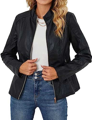 Giolshon Vestes en similicuir pour femme vêtements de moto d'automne manteau 37 Noir S