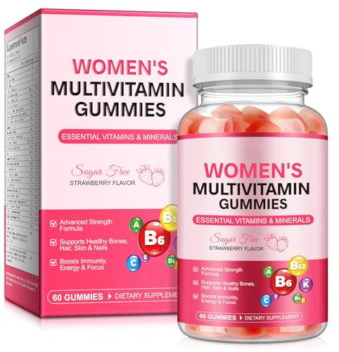 Multivitamin for Women, Boosts Healthy Bones Hair Skin and Nails, Boosts Immunity Energy, Womens Multivitamin Gummy 60p, Strawberry Flavor