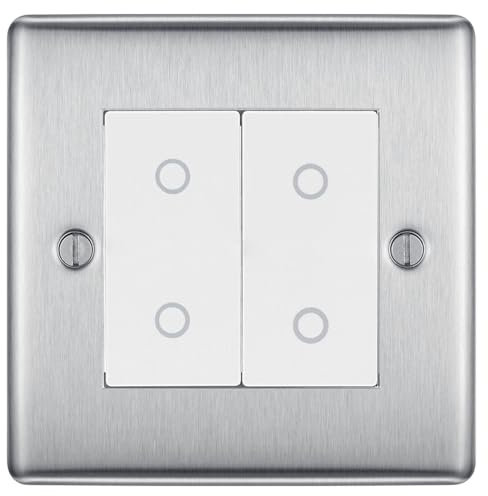 BG Nexus Brushed Steel Double Secondary Touch Dimmer Switch - White Insert