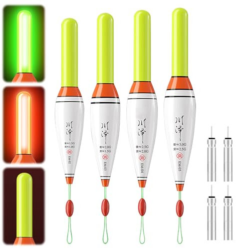 4 Stück LED Posen Angeln Mit Bissanzeiger, Farbwechselndes LED Angelposen, Schwimmer Angeln Mit Batterie und Alarmsystem, Angel Zubehör Posen Zum Tauchgebiet Angeln Am See, Fluss Oder Teich (A)