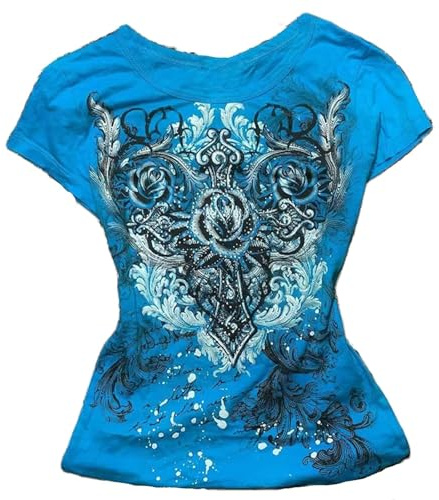 T-shirt för tonårsflickor, y2k-stil, grafisk t-shirt, grunge, vintagestil, emo-kläder, rund hals, v-ringad, korta ärmar, ”fairy grunge”, estetisk sommartopp