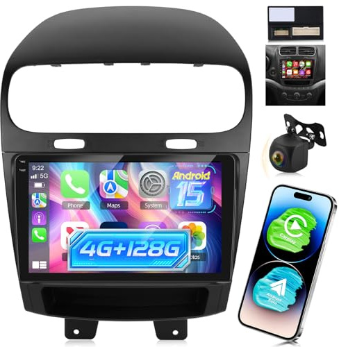 [4+128G] Upgrade Radio for Dodge Journey 2011-2019 & for Fiat Freemont 2012-2014: 9 inch Android Incell Touchscreen Stereo - Wireless Carplay and Android Auto, 5G/WiFi, GPS, BT 5.0 + Backup Camera