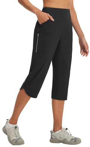 baleaf Pantaloni Capri corti da donna, pantaloni cargo da escursionismo, ad asciugatura rapida, leggeri, con tasche con cerniera, per attività all'aperto, 48,3 cm, Nero , L
