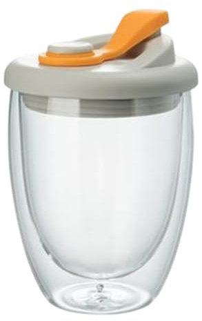 Dubbelvägg Glas Kaffekopp - 350 ml Isolerad Ölmugg, Resekaffekopp med lock