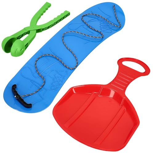 KOTARBAU® Tavola Snowboard Bambini- 68x20 cm - Blu Verde Rosso - Slittino da Neve - 34x53 cm - PVC - Pinza per Palle di Neve - Slitta Bambino - Set Gioco Bambini
