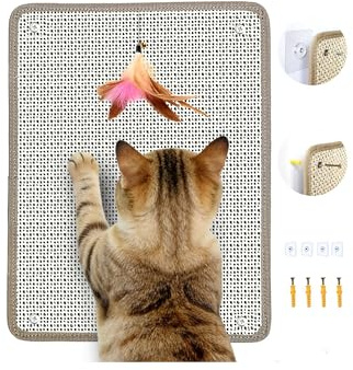 Deapher Cat Nail File Scratcher & Scratching Pad - Natural Sisal Scratch Mat with 80-Grit Aluminum Oxide, Wall/Floor Cat Scratcher That File Nails for Nail Trimming & Furniture Protection