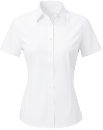Okdance Womens Slim Fit Short Sleeve Shirt 4-Way Stretch Button Down Blouse, Smart Office Work Top (UK, Alpha, S, Regular, Regular, White)