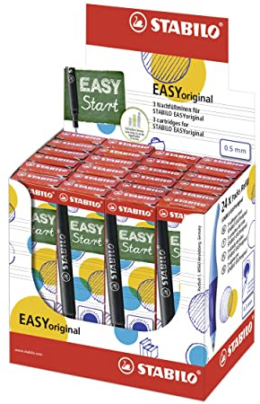 STABILO EASYOriginal refill - Cartuccia per Penna Roller Ergonomica - Tratto M (0,5mm) - 24 scatole con 3 cartucce ciascuna - Blu