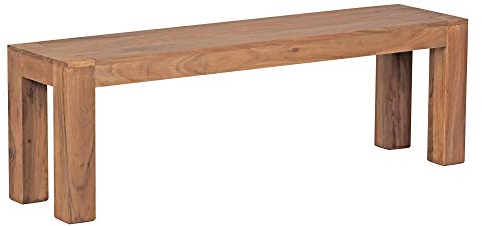 WOHNLING Esszimmer Sitzbank MUMBAI Massiv-Holz Akazie 140 x 45 x 35 cm Design Holz-Bank Natur-Produkt Küchenbank Landhaus-Stil dunkel-braun Bank 3-Sitzer für innen ohne Rücken-Lehne Echt-Holz unbehand