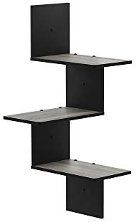 Furinno Rossi Modern Étagère Murale d'Angle Flottante à 3 Niveaux, Chêne Français Gris/Noir, Bois dense, One Size