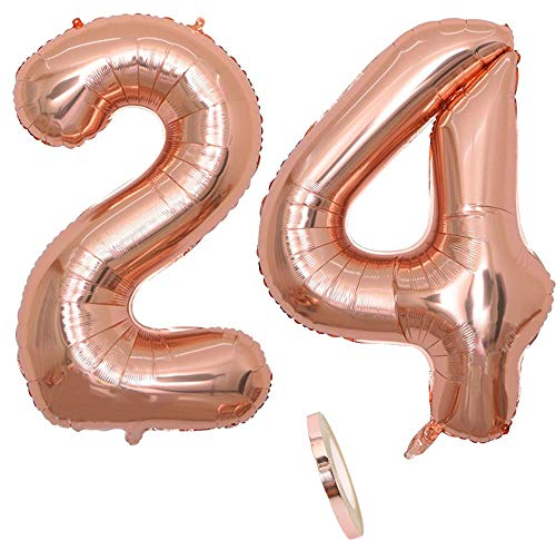2 Ballons Numéro 24 Or Rose, 40 Gonflable Hélium Chiffres, Géant Pour Décoration de Fête d'Anniversaire, Bal (XXXL 100cm)
