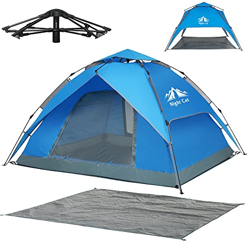Night Cat Pop Up Tent, 2-3 Persons Instant Camping Tents with Footprint Tarp & Rainfly, Double Layer Waterproof Automatic Quick Setup Popup Tent