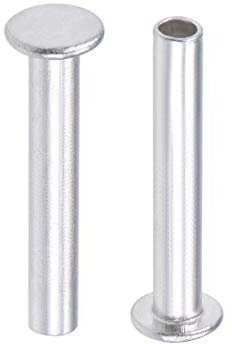 sourcing map 25 Pcs 5mm x 32mm Aluminum Flat Head Semi-Tubular Rivets Silver Tone