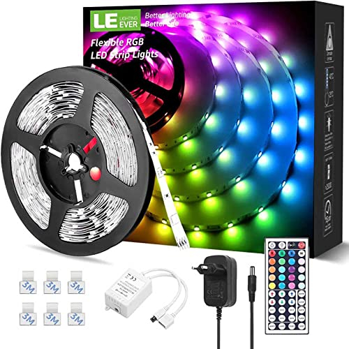 LE 5M RGB LED Strip Set, 5050 SMD Streifen, 24V, Selbstklebend Strips, Flexibel Band, Leiste, Lichtband IP20, Netzteil und Controller enthalten