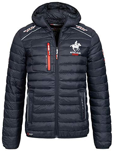Geographical Norway Chaqueta de invierno para hombre acolchada con capucha y forro cálido anorak – Chaqueta con capucha para el invierno/otoño, azul marino, 3XL