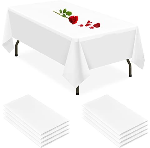 Weiße rechteckige Tischdecke, 8er-Pack, hochwertige Einweg-Kunststoff-Tischdecke, 137 x 274 cm, dekorative Tischdecke für Picknick, Grillen, Party, Geburtstag, Hochzeit, Bankett, Babyparty
