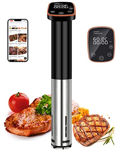 Máquina Sous Vide, recetas de aplicación WiFi incluidas, cocina Sous Vide de 1100 W, circulación de inmersión de precisión con temperatura precisa, ultra silenciosa, IPX7 impermeable, calentamiento