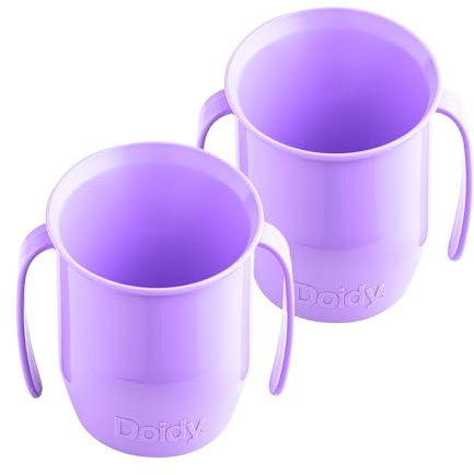 Doidy Cup Free Flow – Lot de 2 gobelets d'apprentissage sans valve ni bec, gobelet ouvert avec poignées pour boire facilement, sans BPA, 200 ml, lilas