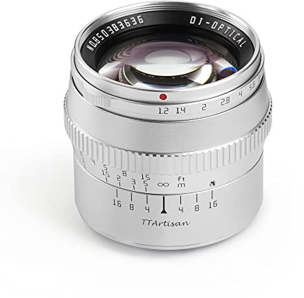 TTArtisan 50mm f1.2 APS-C Metal Bodied Lens Compatible with M43 Mount - Silver