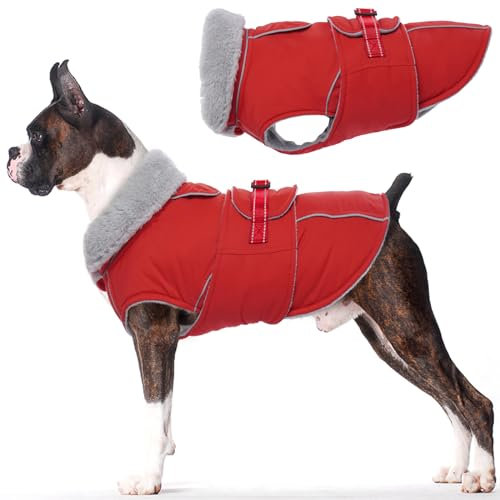Lelepet Hundemantel Winterweste Reflektierende Fleece Hundejacke für Mittelgroße Hunde Wasserdicht Hundejacke Wintermantel Warme Winterjacke mit Verstellbarer Schnalle, Rot M