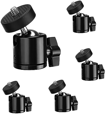 DEANKEJI Soporte Camara Metal, 5 Piezas Rotula Tripode Rotación de 360Grados, Interfaz Mini Cabezal Tripode International General 1/4 Puede Usar para Trípodes, Cámaras Deportivas