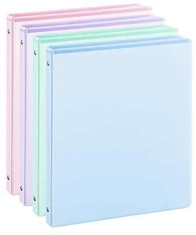 0.5'' 3-Ring-Binder with Pockets, 100 Sheets Capacity, 1/2 inch Binders fits 11 x 8.5 US Letter Size, Assorted 4 Pastel Colors - Ideal for School, Office, and Home Use (0.5 inch)