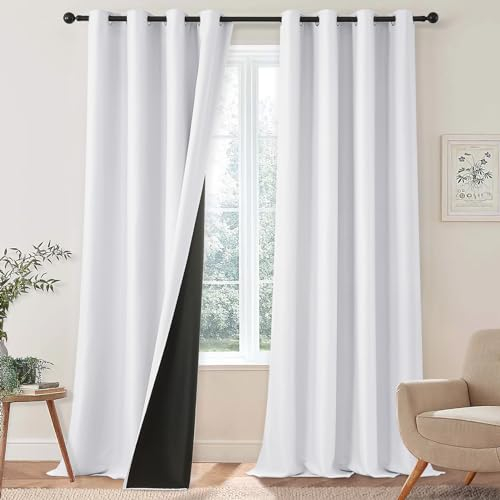 MRTREES Cortinas Térmicas Aislantes Frío Calor Blackout Acustica 100% Opaca Cortina Termica Blanca con Ojales para Dormitorio Matrimonio Salon Modernas, 2 Piezas, 140x225 cm