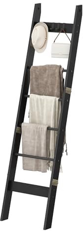 Hzuaneri Blanket Ladder Decorative Quilt Rack with 4 Removable Hooks