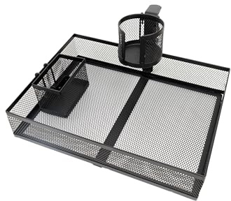 Deskorga Organizador de escritorio giratorio 360° - Almacenamiento de malla metálica sólida (34×25×7 cm) - Soporte para teléfono, vaso, cables - Ideal para teletrabajo, juegos, estudiantes
