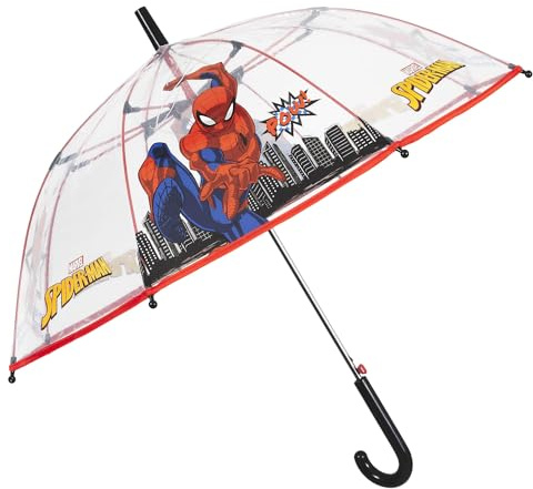 PERLETTI Parapluie Transparent Cloche Spider pour Enfants 4 5 6 Ans - Automatique Haute Sécurité Super Héro Marvel - Parapluie Canne Enfant Garçon Homme Araignée Résistant - Diamètre 74 cm (Noir)