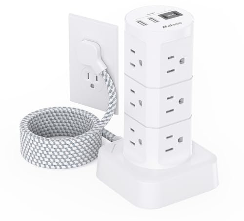 Power Strips with Surge Protection, Flat Plug Power Strip with 12 Outlets 4 USB Ports, Charging Station Tower 1875W/15A 1080J 6Ft Extension Cord with Multiple Outlets, Office Supplies, Dorm Essentials