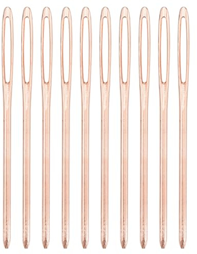 uxcell 30 Pcs Large Eye Sewing Needles, 2.36 Inch 2mm High Carbon Iron Embroidery Thread Needle Sewing Blunt Needle Knitting Needles for Hand Sewing Art Crafts, Rose Gold