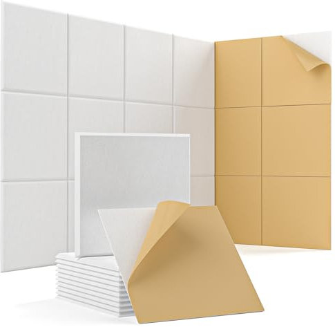 Woovio Akustikpaneele Selbstklebend 12 Stück Schallabsorberplatten, 30x30x0.9cm Schalldämmung Hohe Dichte Akustikplatten, Schallschutz Acoustic Panel fur Studio, Büro und Tonstudio, Weiß