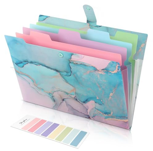 SKYDUE Ordnungsmappe A4, Mappe Mit Fächern, Dokumentenmappe Mit Etiketten, Postmappe Mappen Ordnersystem, Fächermappe Für Zuhause, Büro, Schule Und Auf Reisen (Marmorhellblau)