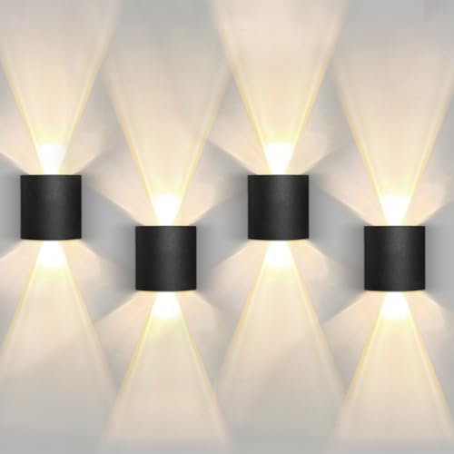URHRHU LED Wandleuchte Innen 4W 4 Stück Warmweiß 3000k Moderne LED Wandleuchte Schwarze Up and Down Leuchten Wandleuchte Wandbeleuchtung für Wohnzimmer Schlafzimmer Treppenhaus Flur