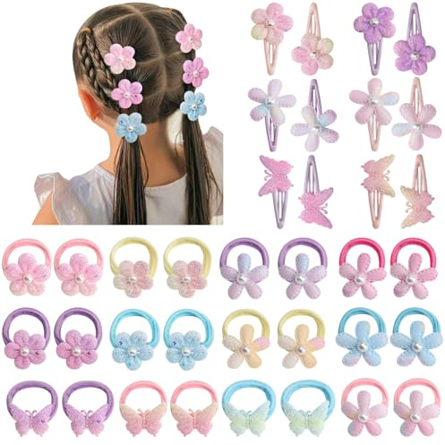 DRESHOW Accessori per Capelli per Bambini Fermagli per Capelli con Farfalle e Fiori Carini Elastico Coda di Cavallo Detentore Capello Legami per Bambine Neonati