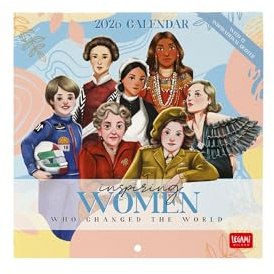 Legami - Väggkalender 2026, inspirerande kvinnor, liten väggkalender, 12 månader och årsplanerare, engelsk, anteckningsplats, stjärntecken, internationella helgdagar, 18 x 18 cm