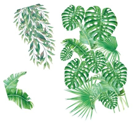 SHINEOFI 2pezzi Adesivo Da Parete Foglie Verdi Adesivo Autoadesivo Per Camera Da Letto Decorazione Parete Piante Sfondo Pvc