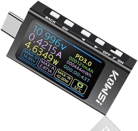 Heemol USB Tester 3.3V-40V USB C Messgerät 12A,Digital Multimeter PD3.1 QC4.0 PDO,Hochpräzise bi-direktionale Messung Spannung Strom Kapazität Voltmeter mit Schnellladeprotokoll Erkennung