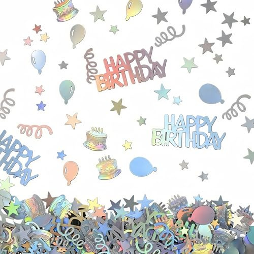 Iridescent Happy Birthday Confetti,Glitter Birthday Cake Table Decorations,Iridescent Party Confetti,Metallic Birth/day Con-fetti for Par/ty Decor Shiny,Par/ty Table Decoration,Birth/day Con-fetti